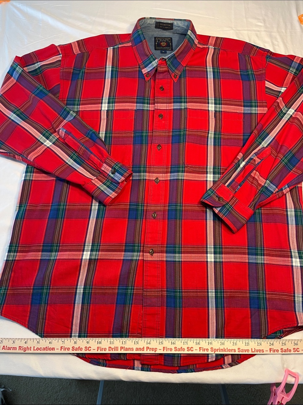 Chaps Ralph Lauren XL Red Plaid Button Down Shirt 100% Cotton Long Sleeve Men’s
